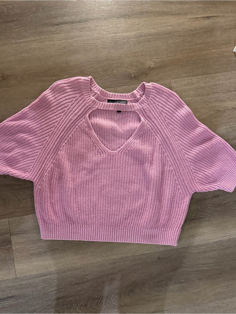 Derek Heart Pink Knit Short-Sleeve Sweater with Keyhole